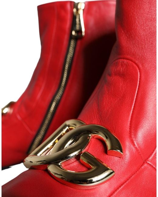 Dolce & Gabbana Red Lambskin Leather Men Ankle Boots Shoes for men