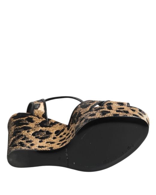 Dolce & Gabbana Black Brown Leopard Wedges Ankle Strap Sandals Shoes