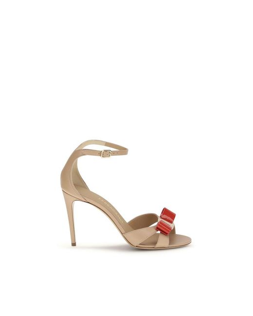 Ferragamo Metallic Beige Calf Leather Bos Taurus Stiletto Heel Sandals