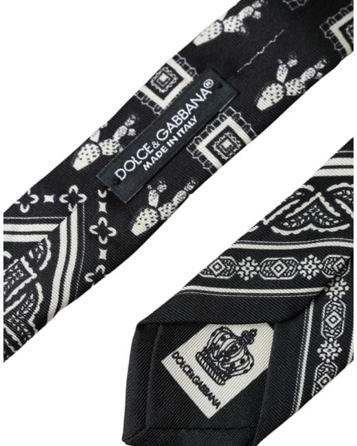 Dolce & Gabbana Black Patterned 100%Silk Adjustable Tie for men