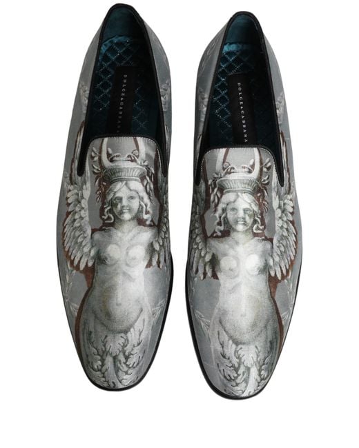 Dolce & Gabbana Gray Baroque Angel Velvet Men Loafers Shoes for men