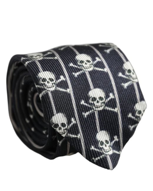 Dolce & Gabbana Men Black Silk Skull Fantasy Adjustable Tied Necktie Tie for men