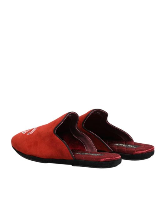 Dolce & Gabbana Red Suede Dg King Men House Slippers Shoes for men