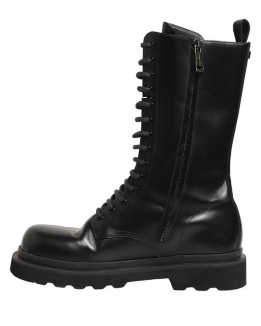 Dolce & Gabbana Black Leather Lace Up Men Combat Boots Shoes for men