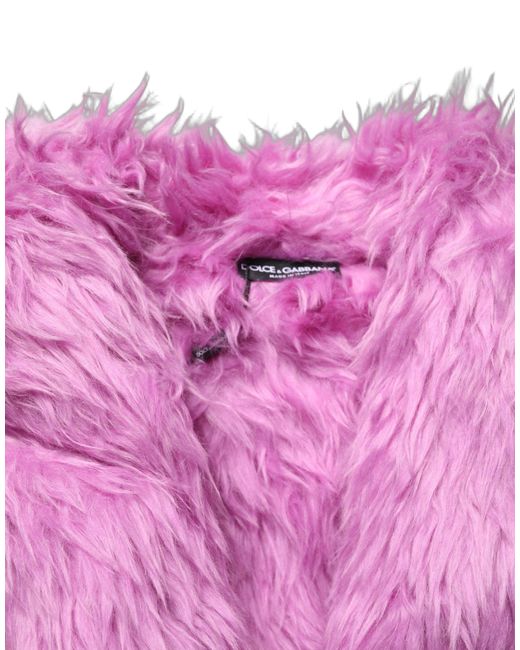 Dolce & Gabbana Purple Pink Plush Faux Fur Gold Leather Coat Jacket