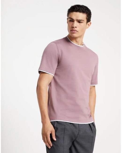 Brunello Cucinelli Pink Bicolor Cotton T for men