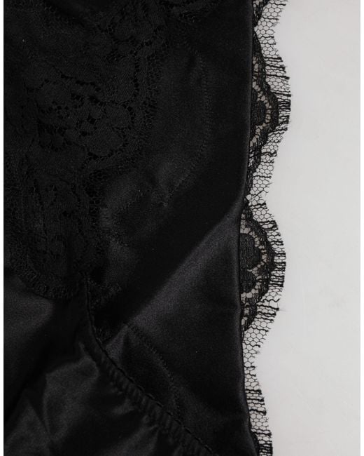 Dolce & Gabbana Black Silk Satin Floral Lace Panty Brief Underwear