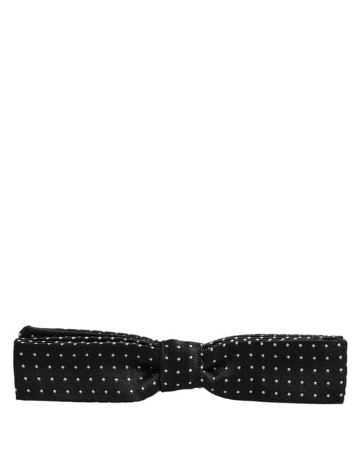 Dolce & Gabbana Black White Polka Dot Adjustable Neck Papillon Bow Tie for men