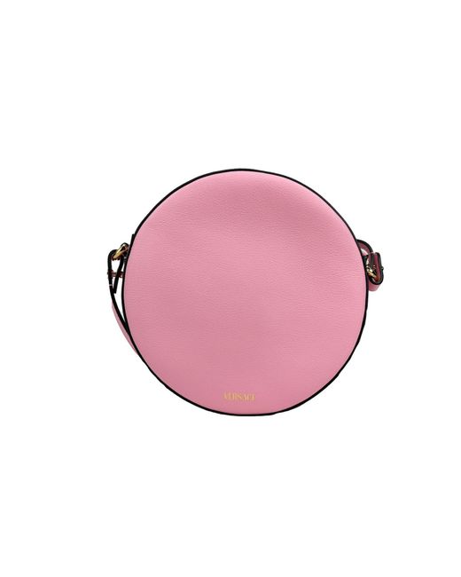 Versace Pink Round Disco Leather Camera Case Crossbody Bag