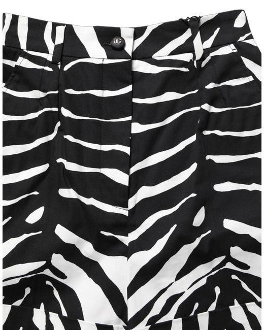 Dolce & Gabbana Black White Zebra Print Cotton High Waist Shorts
