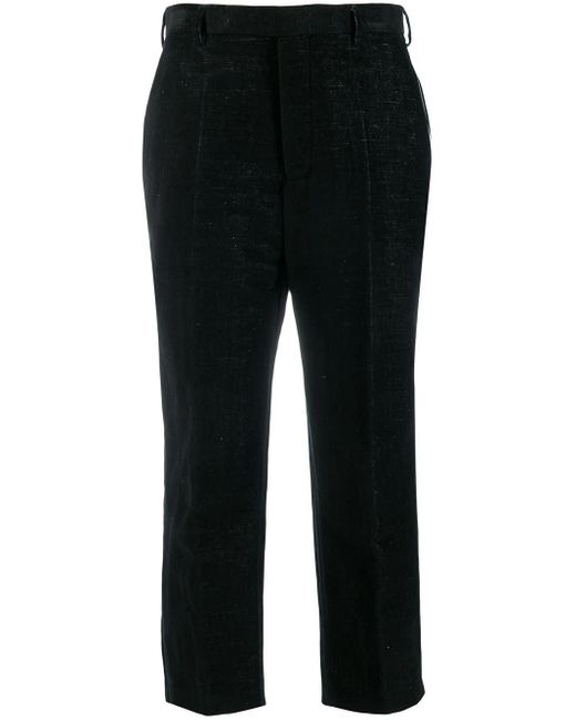 Rick Owens Black Pintuck Cropped Trousers