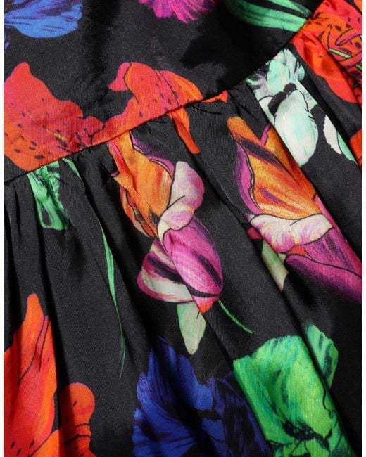 MSGM Black Floral Print Ruffletrim Dress