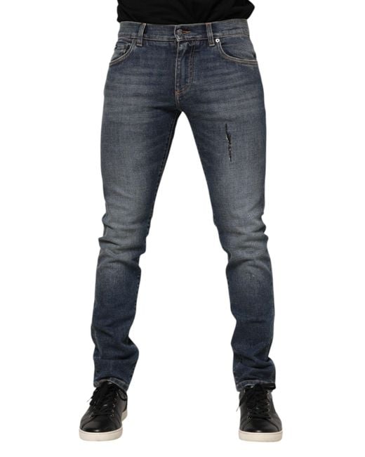 Dolce & Gabbana Blue Washed Cotton Skinny Men Denim Jeans for men