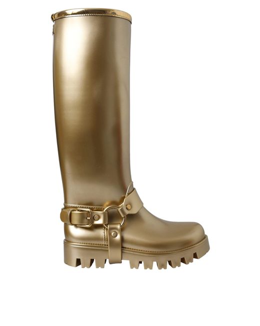 Dolce & Gabbana White Metallic Rubber Pvc Rain Boots Shoes