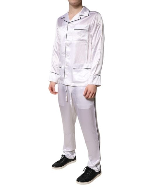 Dolce & Gabbana White Satin Silk Pajama Set Sleepwear for men