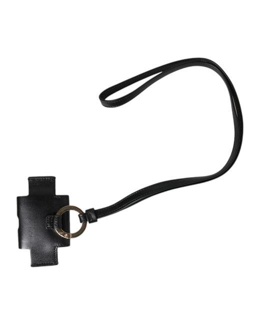 Dolce & Gabbana Black Leather Strap Metal Logo Plaque Airpods Case for men