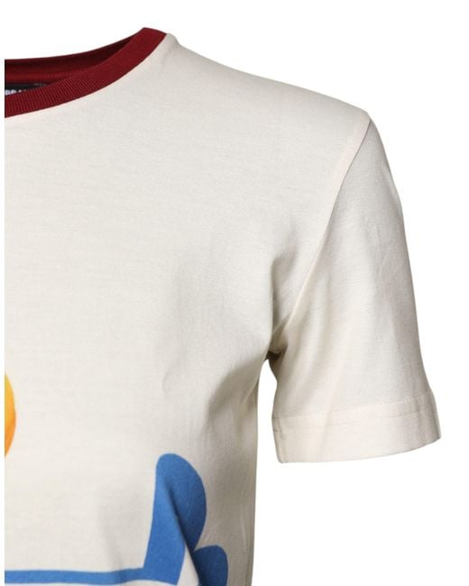 Dolce & Gabbana White Cotton Print Short Sleeves Top T for men