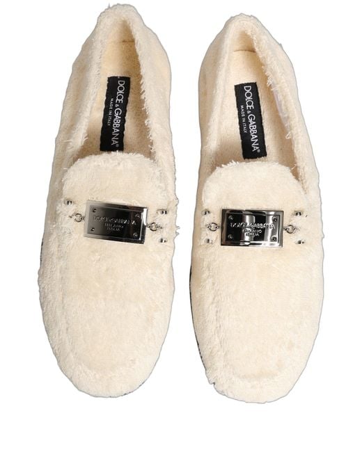 Dolce & Gabbana Natural White Fur Shearling Men Dress Loafers Shoes for men