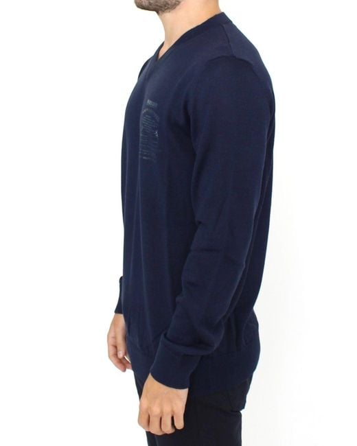 Ermanno Scervino Blue Elegant V-Neck Wool Blend Pullover for men