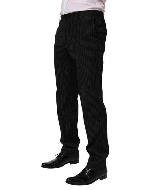 Dolce & Gabbana Black Striped Dress Formal Trouser Pants Wool Blend for men