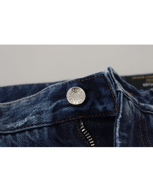 Dolce & Gabbana Blue Cotton Tattered Denim Jeans for men
