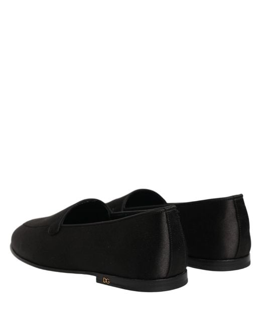 Dolce & Gabbana Black Satin Logo Slip On Flats Loafers Shoes for men