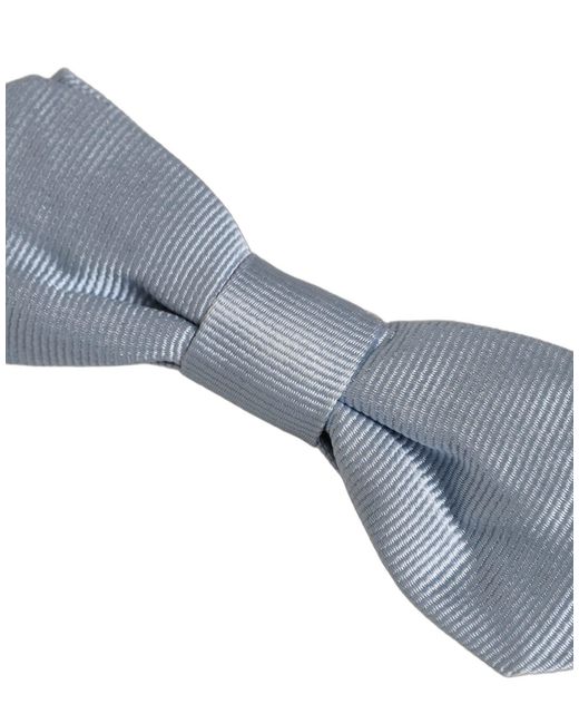 Dolce & Gabbana Black Men Light Blue Silk Adjustable Neck Papillon Bow Tie for men