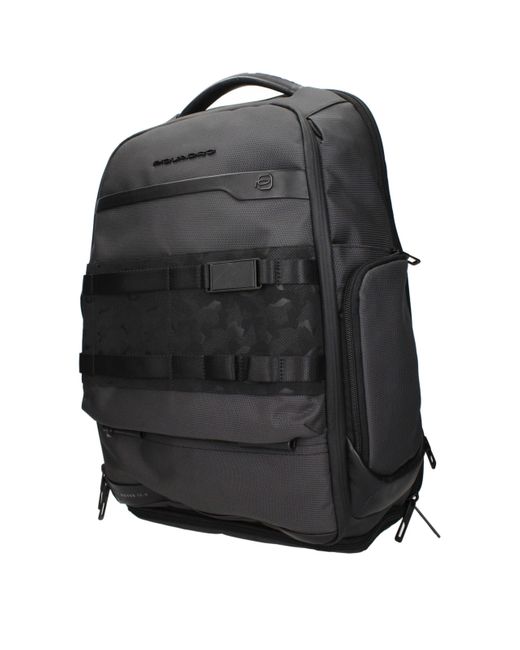 Piquadro Black Gray Fabric Backpacks for men