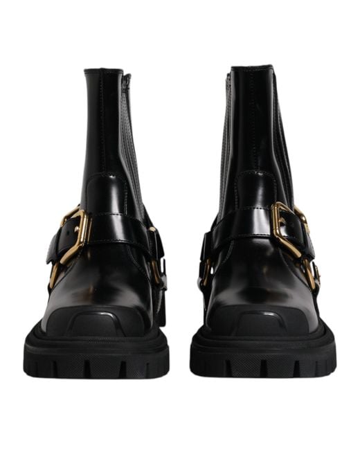 Dolce & Gabbana Black Leather Slip On Stretch Trekking Boots Shoes for men