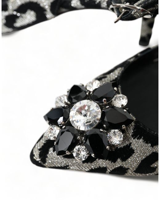 Dolce & Gabbana Black Silver Leopard Crystal Slingback Pumps Shoes