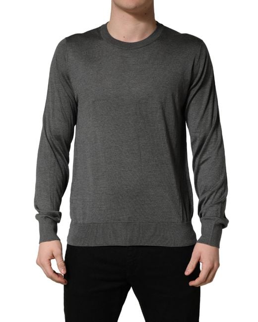 Dolce & Gabbana Gray Long Sleeves Crew Neck Pullover Sweater for men