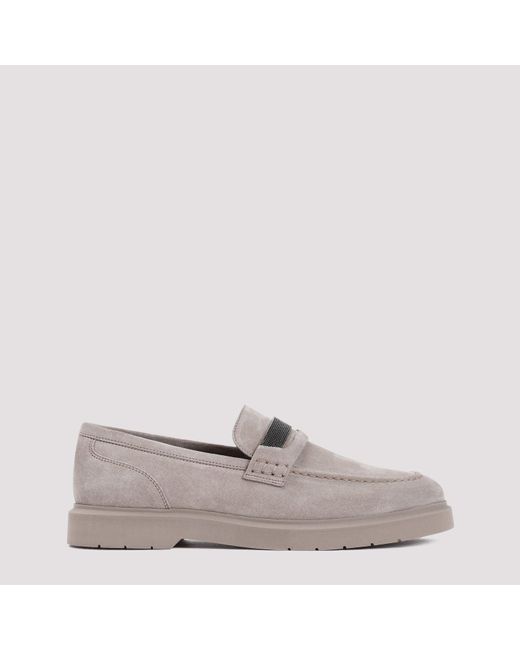 Brunello Cucinelli Gray Grey Leather Loafers