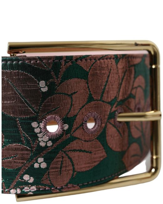 Dolce & Gabbana Brown Floral Jacquard Lurex Buckle Belt