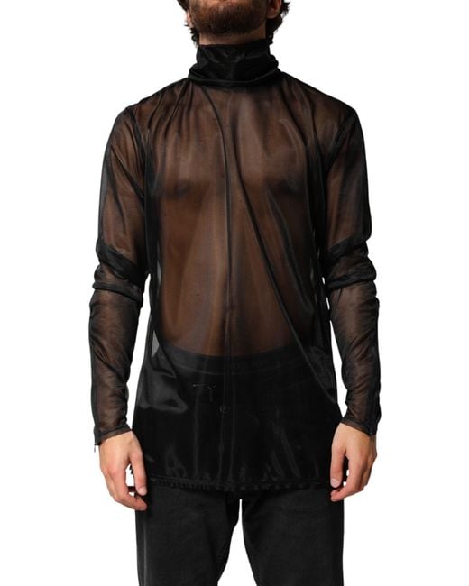 Dolce & Gabbana Black Sheer Long Sleeves Turtleneck Top for men