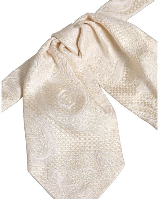 Dolce & Gabbana Natural Men Ivory Paisley Silk Adjustable Neck Papillon Bow Tie for men