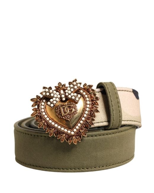 Dolce & Gabbana Green Camouflage Devotion Metal Buckle Belt Cotton