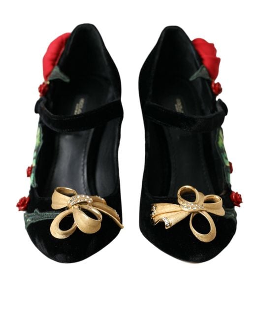 Dolce & Gabbana Multicolor Roses Crystal Brooch Mary Jane Shoes