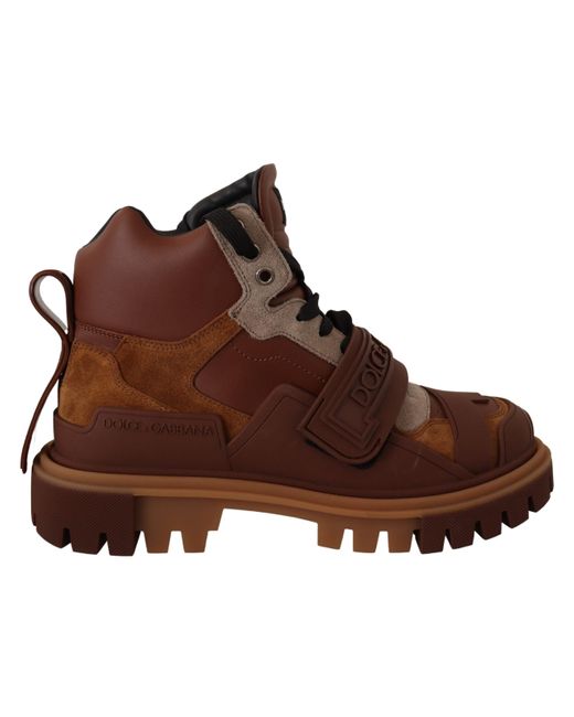 Dolce & Gabbana Brown Leather Boots Hi-trekking Shoes for men