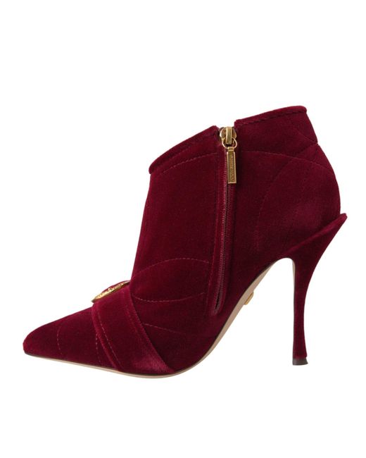 Dolce & Gabbana Red Dark Velvet Devotion Buckle Boots Shoes