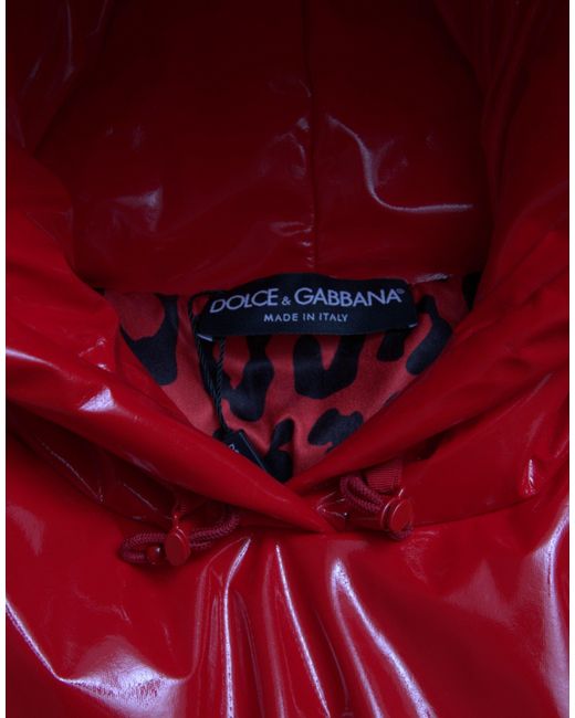 Dolce & Gabbana Red Shiny Hooded Cropped Short Coat Jacket