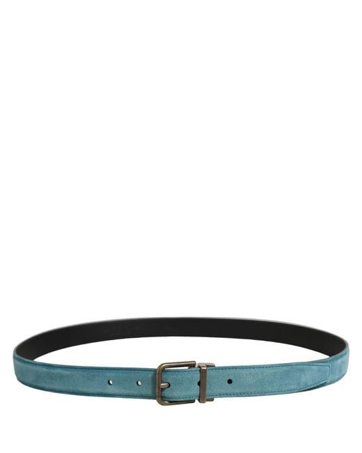 Dolce & Gabbana Gray Men Blue Suede Gold Tone Metal Buckle Belt for men