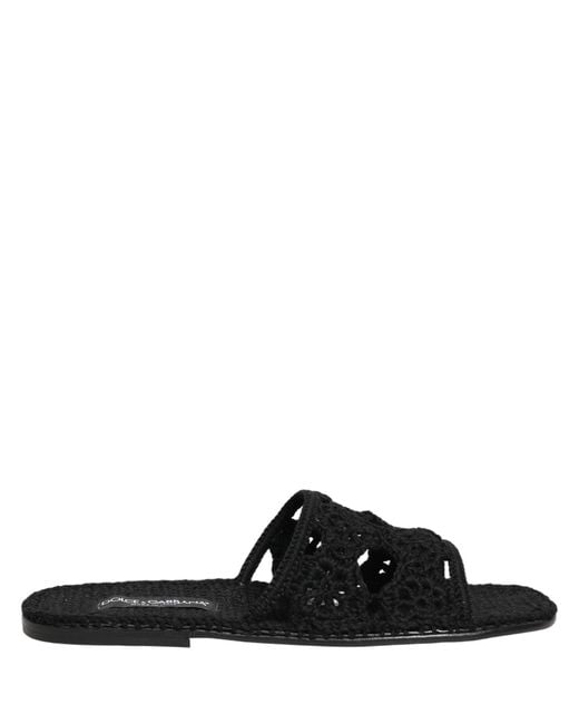 Dolce & Gabbana Black Fabric Woven Slides Sandals Flats Shoes for men