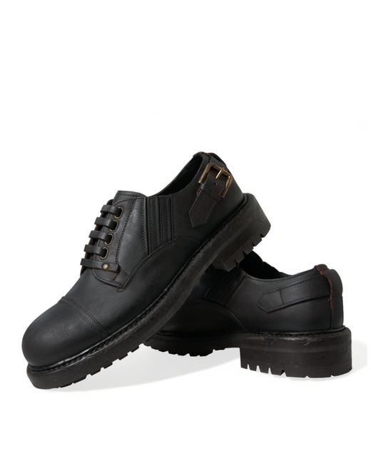 Dolce & Gabbana Black Brown Leather Lace Up Derby Men Dress Shoes for men