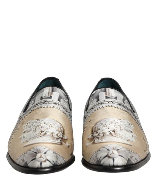 Dolce & Gabbana White Multicolor Roman Slip On Dress Loafers Shoes for men