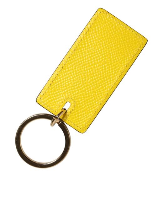 Dolce & Gabbana Yellow Calf Leather Logo Metal Ring Men Keychain Keyring