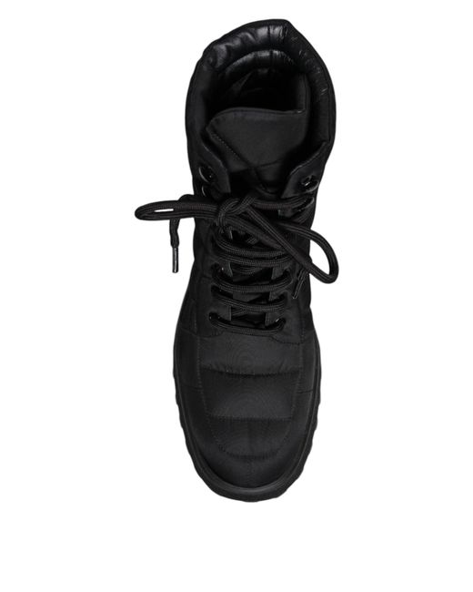Dolce & Gabbana Black Padded Mid Calf Lace Up Boots Shoes for men