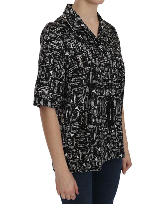 Dolce & Gabbana Black Dolce Gabbana Musical Instruments Silk Shirt