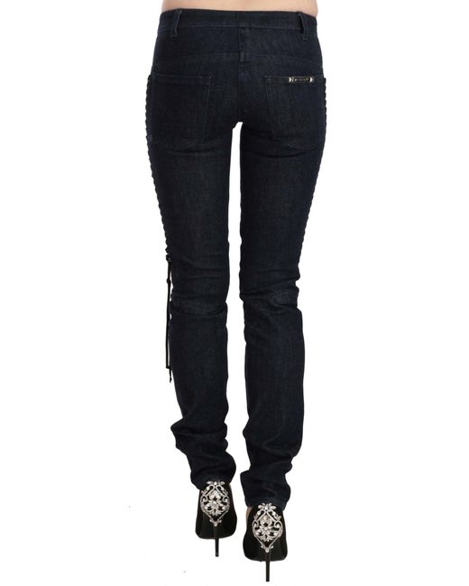 Just Cavalli Black Low Waist Skinny Trousers Braided String Pants