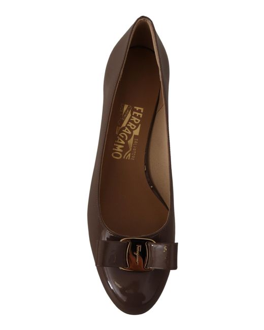 Ferragamo Brown Naplak Calf Leather Pumps Shoes