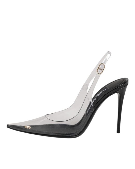 Dolce & Gabbana White Black Leather Clear Pvc Slingback Pumps Shoes